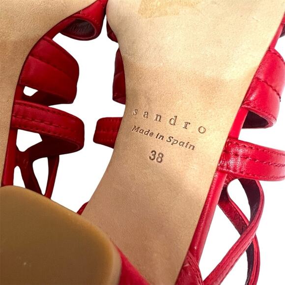 Sandro Aliza Suede-Trimmed Leather Sandals Sz 38 red - Picture 2 of 6